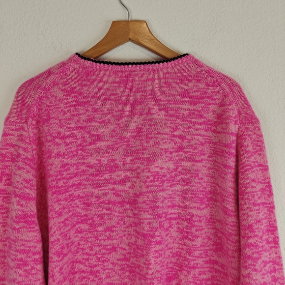 J.Crew Relaxed Cashmere Pink Crewneck Sweater Black Trim Classic Cozy Knit M - Picture 12 of 13